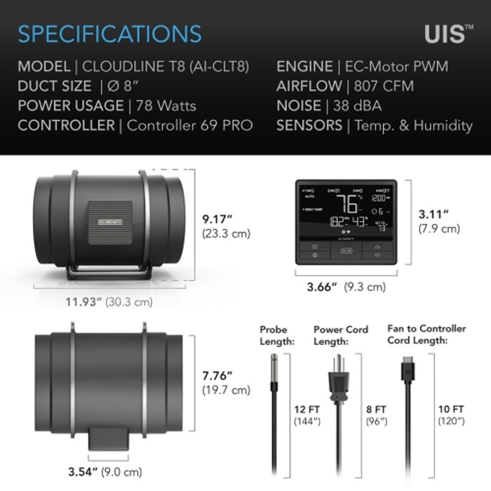 AC INFINITY - ASPIRATORE CLOUDLINE PRO T8 - Ø200 - 1372 MC-H